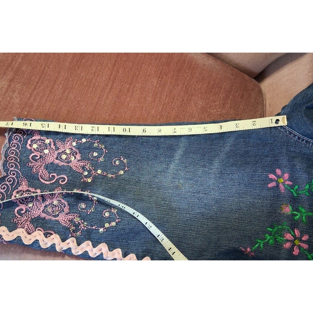 Apollo Petites 8P Embroidered Denim Capris Butterfly Floral Pink Ric Rac Trim Y2 - Picture 10 of 10